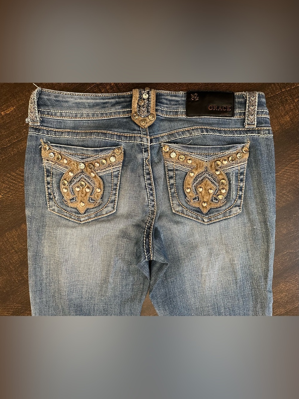 VTG Grace In LA Jeweled Bootcut Embroidered Jeans Womens Size 5 (28x34)